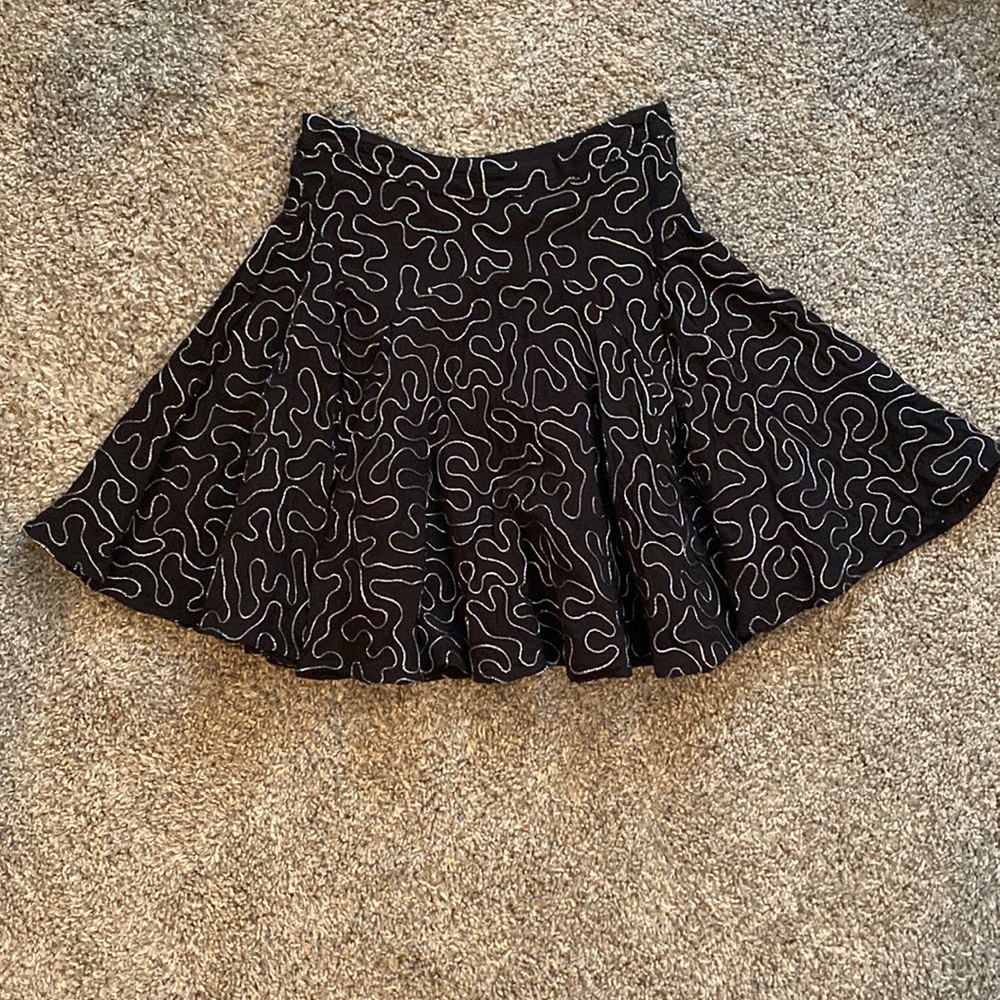 H&M black silver flared skirt